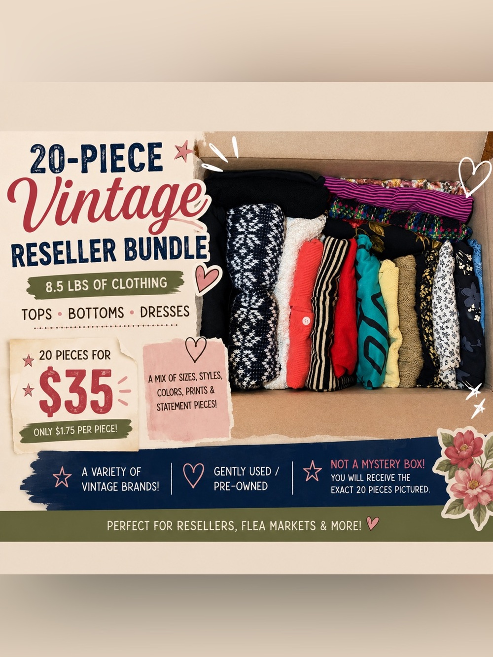 ✨ 20-Piece Vintage Reseller Clothing Bundle — 8.5 LBS ✨